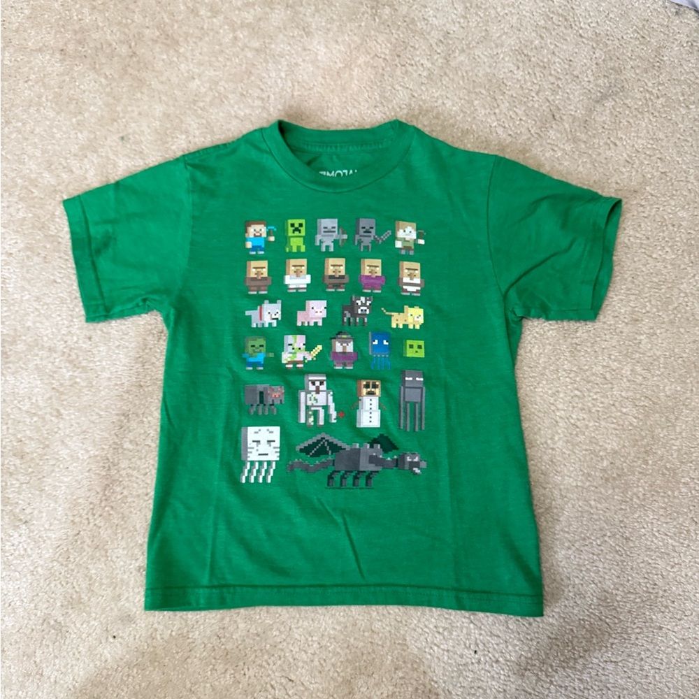 Green Minecraft Graphic T-Shirt with Pixel Art
